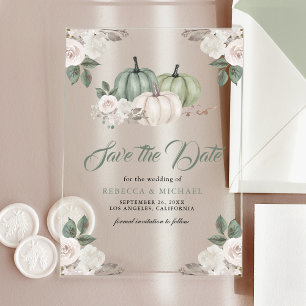 Salbeigrüne Kürbis-Blumen-Hochzeit "Save the Date" Acryleinladungen