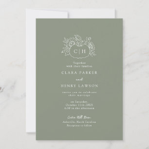 Salbeigrüne Kürbis-Monogramm-Hochzeitseinladung Einladung