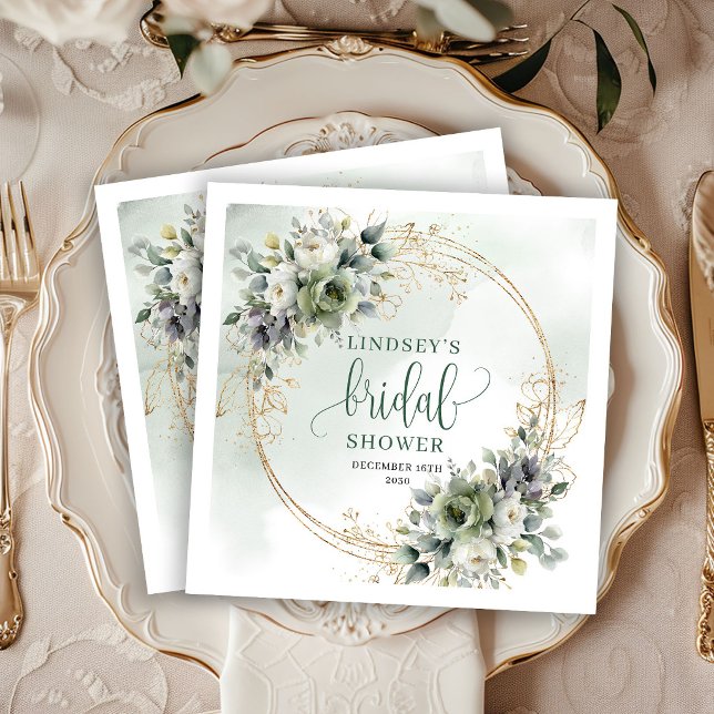 Salbeigrüne Laubhochzeitsdusche-Partyservietten Serviette (Sage Green Foliage Bridal Shower Party Napkins)