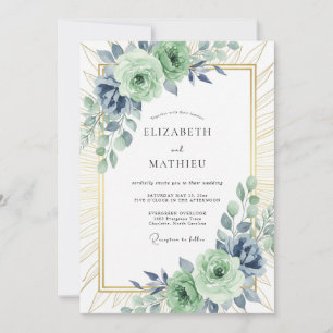 Salbeigrüne Leuchtende Rosenhochzeit Einladung
