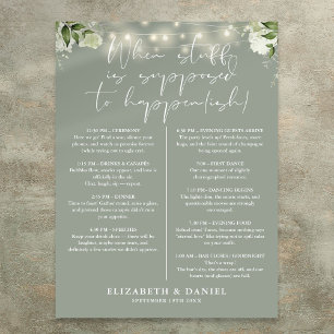 Salbeigrüne Lichterkette Florale Hochzeitsplanung Poster