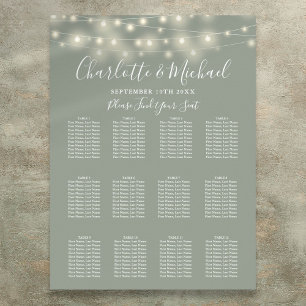 Salbeigrüne Lichterkette Hochzeit Sitzplan Poster