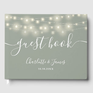 Salbeigrüne Lichterkette Signatur Schrift Hochzeit Gästebuch