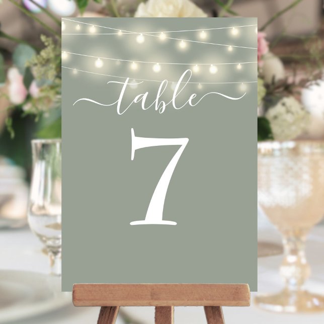 Salbeigrüne Lichterkette Tischnummer (Sage Green String Lights Table Number)