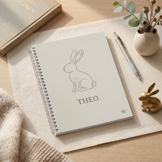 Salbeigrüne Line-Art-Hase-Kinder-Name-Schulbedarf Notizbuch (Sage Green Line Art Rabbit Kids Name School Supply Notebook)