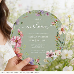 Salbeigrüne 'Love in Bloom' Florale Hochzeitsdusch Einladung