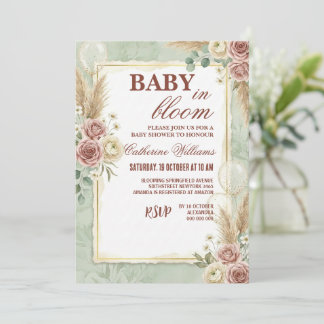 Salbeigrüne Luftballons Florale Babyparty Einladung