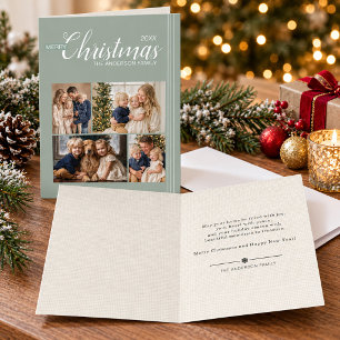 Salbeigrüne Mehrfach-Foto-Pinstripe-Weihnachtskart Feiertagskarte
