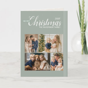 Salbeigrüne Mehrfach-Foto-Pinstripe-Weihnachtskart Feiertagskarte