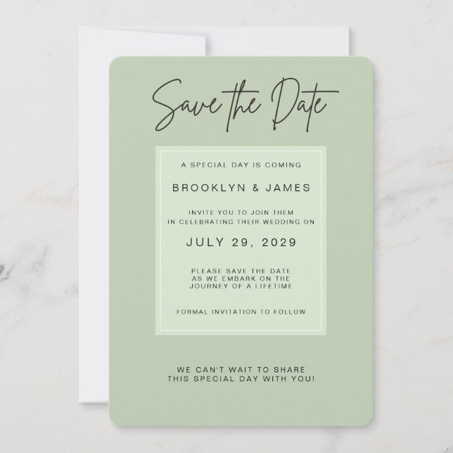 Salbeigrüne Minimal-Hochzeit - Save the Date Einladung (Vorderseite)