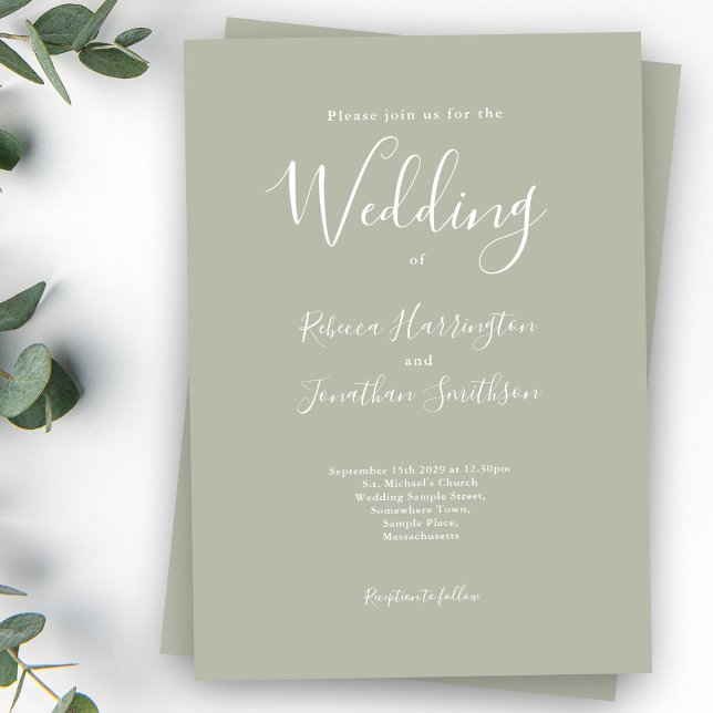 Salbeigrüne Minimal Moderne Hochzeit Einladung (Von Creator hochgeladen)