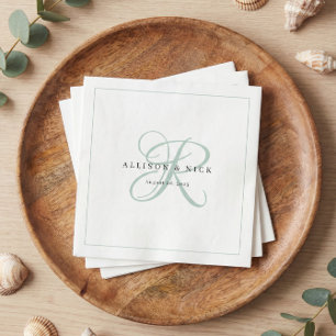 Salbeigrüne minimalistische Monogramm-Hochzeitsser Serviette