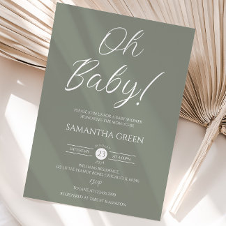 Salbeigrüne Minimalistische Oh Baby Baby Shower Einladung