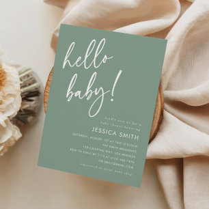 Salbeigrüne moderne Boho-Baby-Willkommensparty Einladung