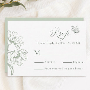 Salbeigrüne moderne klassische florale Hochzeit RSVP Karte