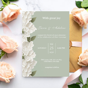 Salbeigrüne moderne luxuriöse Blumenhochzeit Einladung