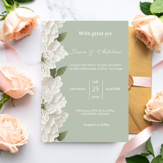 Salbeigrüne moderne luxuriöse Blumenhochzeit Einladung