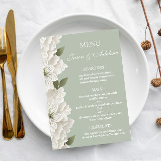 Salbeigrüne moderne luxuriöse elegante Hochzeit Menükarte