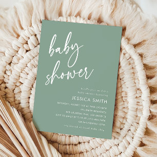 Salbeigrüne moderne minimalistische Babyparty Einladung