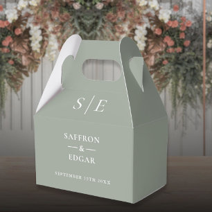 Salbeigrüne moderne Monogramm-Hochzeit Geschenkschachtel