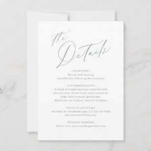 Salbeigrüne moderne Schrift minimale Hochzeitsdeta Mitteilungskarte
