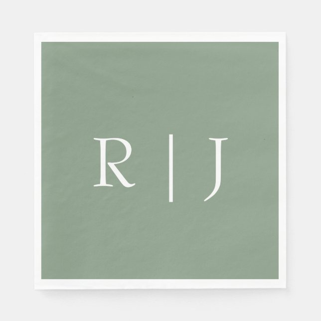 Salbeigrüne Monogramm Anfangsbuchstaben Hochzeit Serviette (Vorderseite)