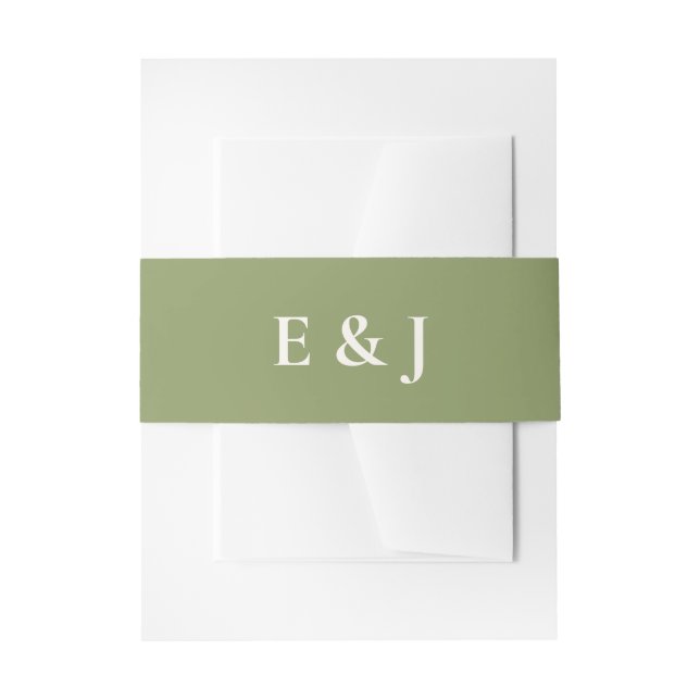 Salbeigrüne Monogramm-Hochzeit Einladungsbanderole (Vorderseite Beispiel)