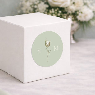 Salbeigrüne Monogramm-Hochzeit Runder Aufkleber