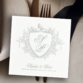 Salbeigrüne Monogramm-Hochzeit Serviette