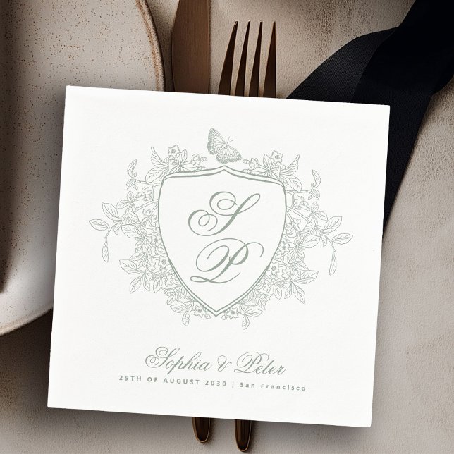 Salbeigrüne Monogramm-Hochzeit Serviette (Von Creator hochgeladen)