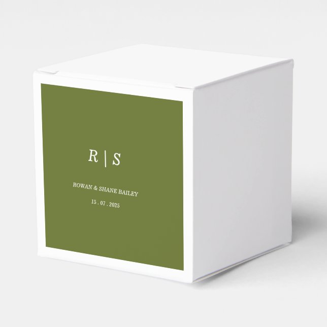 Salbeigrüne Monogramm-Hochzeitsgeschenkbox Geschenkschachtel (Vorderseite)