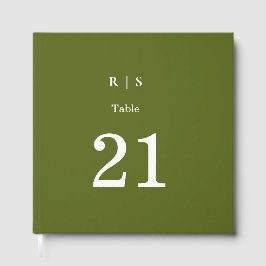 Salbeigrüne Monogramm-Hochzeitstisch-Nummernkarte Gästebuch