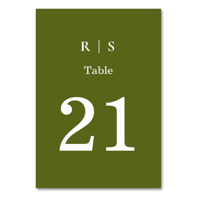 Salbeigrüne Monogramm-Hochzeitstisch-Nummernkarte Tischnummer (Vorderseite)