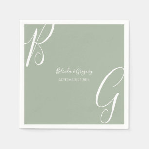 Salbeigrüne Monogramm-Initialen Hochzeit Serviette