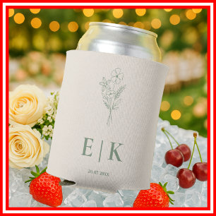 Salbeigrüne Monogramm-Wildblumen-Hochzeit Dosenkühler