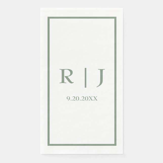 Salbeigrüne Monogramme Einfache Elegante Klassisch Serviette (Vorderseite)