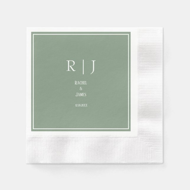 Salbeigrüne Monogramme Elegante Trendige Moderne H Serviette (Vorderseite)