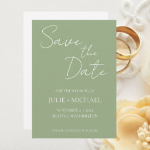 Salbeigrüne monotone einfache Hochzeit Save The Date