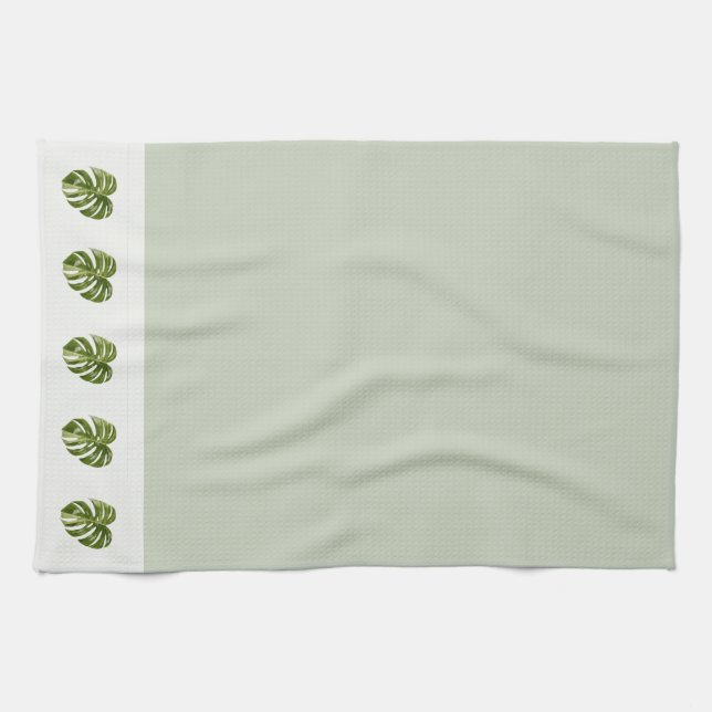 Salbeigrüne Monstera-Botanik-Dekoration Minimalist Geschirrtuch (Horizontal)