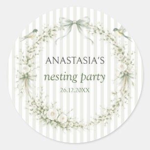 Salbeigrüne Nesting-Party-Baby-Shower Runder Aufkleber