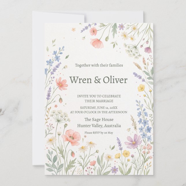 Salbeigrüne Olivenzweig-Hochzeit Einladung (Vorderseite)