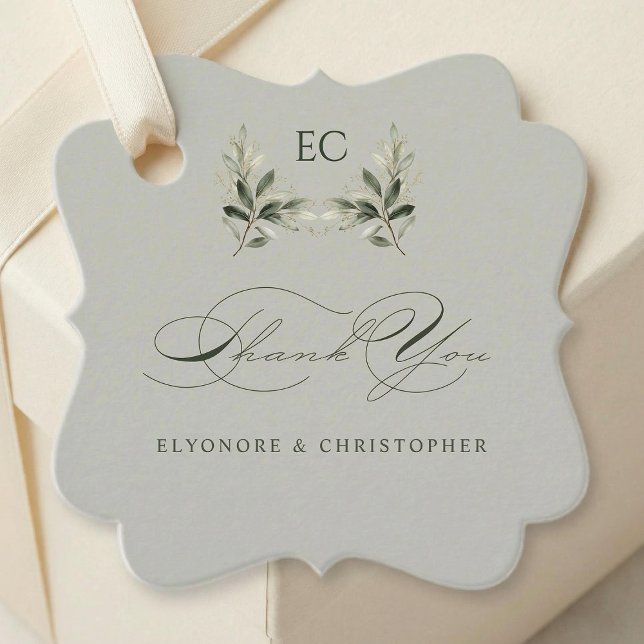 Salbeigrüne Olivenzweig-Monogramm-Dankeskarten Geschenkanhänger (Von Creator hochgeladen)