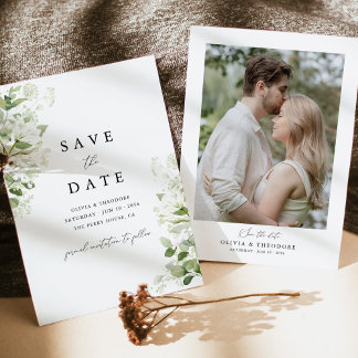 Salbeigrüne organische Grünpflanzen-Foto-Hochzeit Save The Date