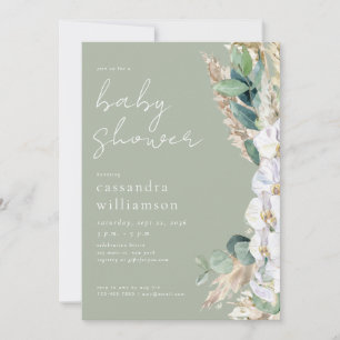 Salbeigrüne Pampasgras Boho Blumen Baby Shower Einladung