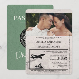Salbeigrüne philippinische Pass-Hochzeitseinladung Einladung