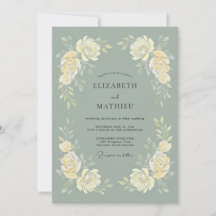 Salbeigrüne polierte Rosenhochzeit Einladung
