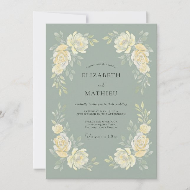 Salbeigrüne polierte Rosenhochzeit Einladung (Vorderseite)