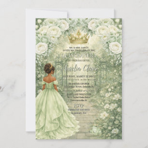 Salbeigrüne Prinzessin & Frosch Märchen Quinceañer Einladung