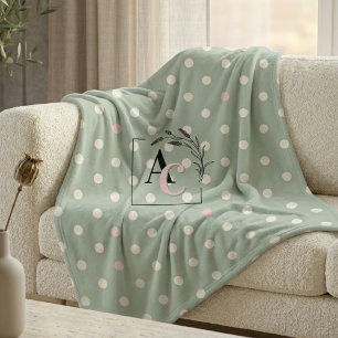 Salbeigrüne Punkte-Monogramm-Eltern-Eid-Geschenk Fleecedecke