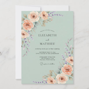 Salbeigrüne Regency-Rosen-Hochzeit Einladung